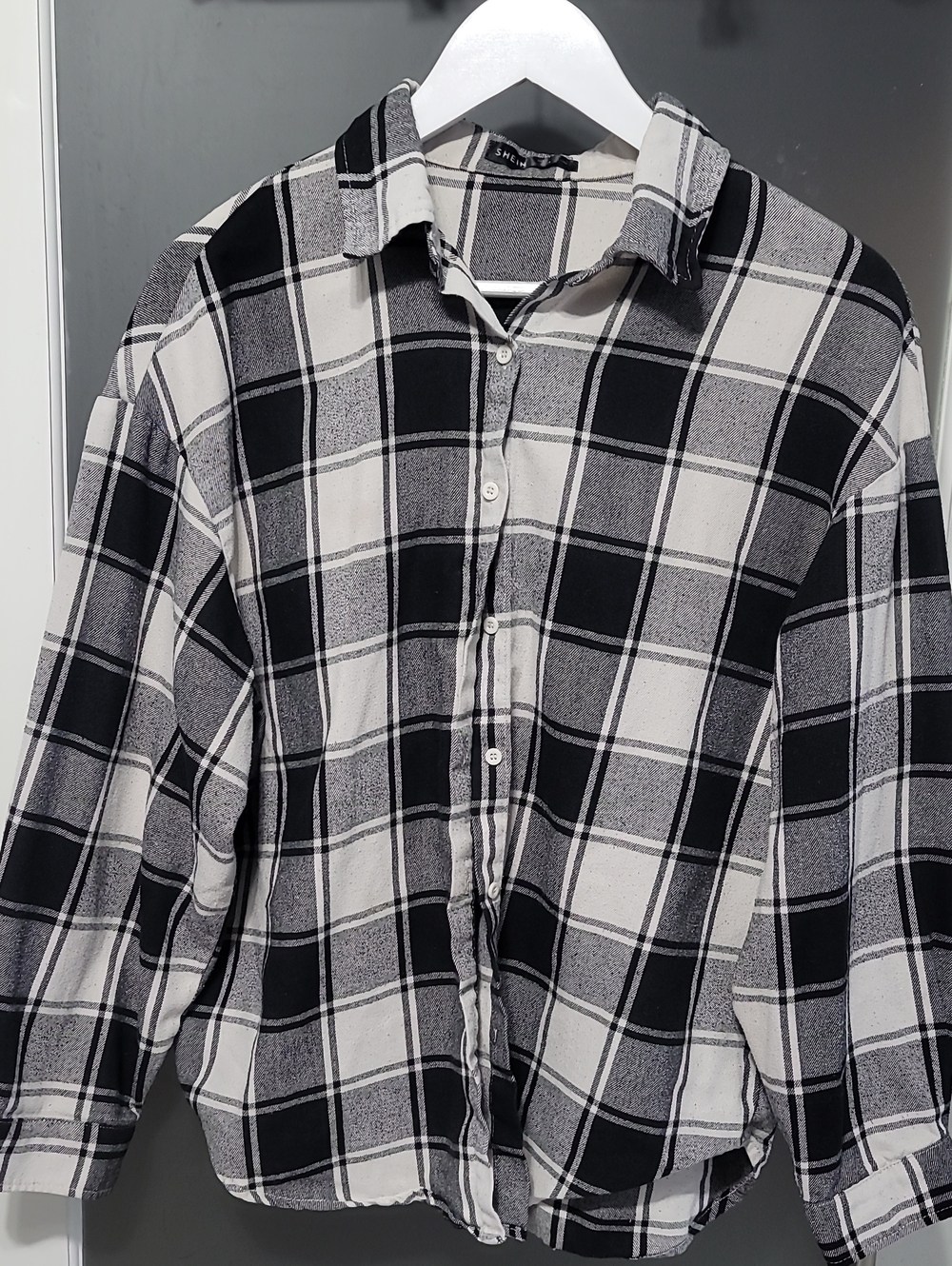 SHEIN Black and White Plaid Button-Down Shirt